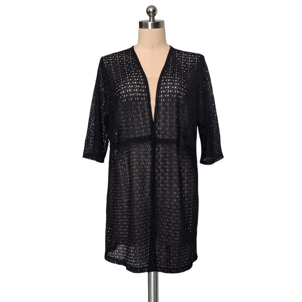 Catalino Swim Kimono Cover Lightweight Knit Black Top 2X